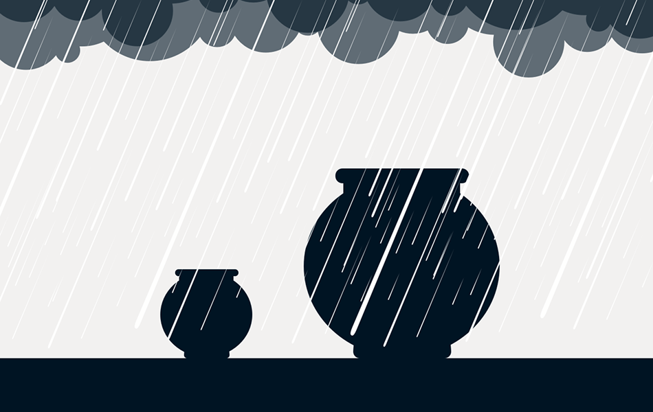 Pots in the rain